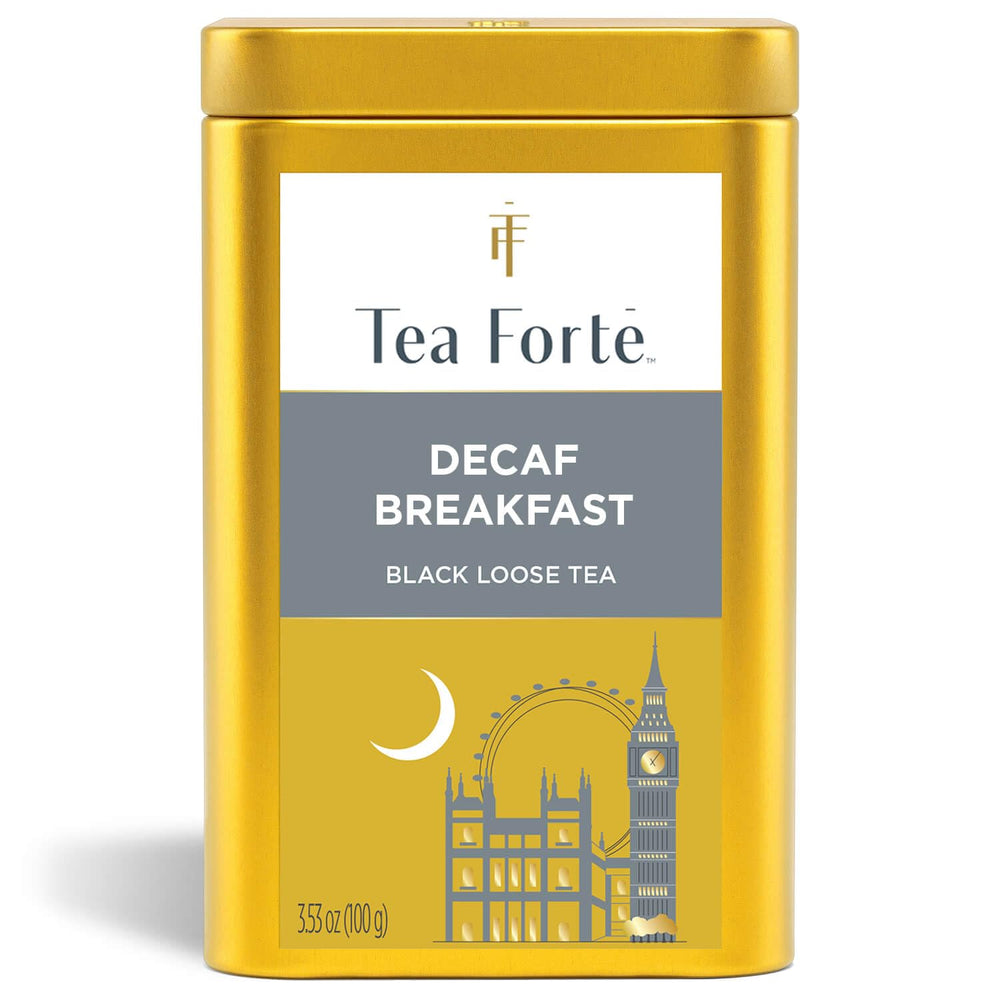 Tea Forte canister front view showing elegant packaging and freshness preservation