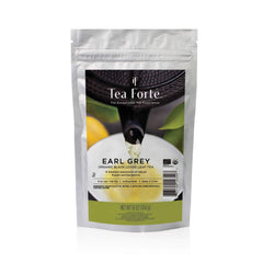 Tea Forte Earl Grey front pouch showing brand and bulk size for convenience