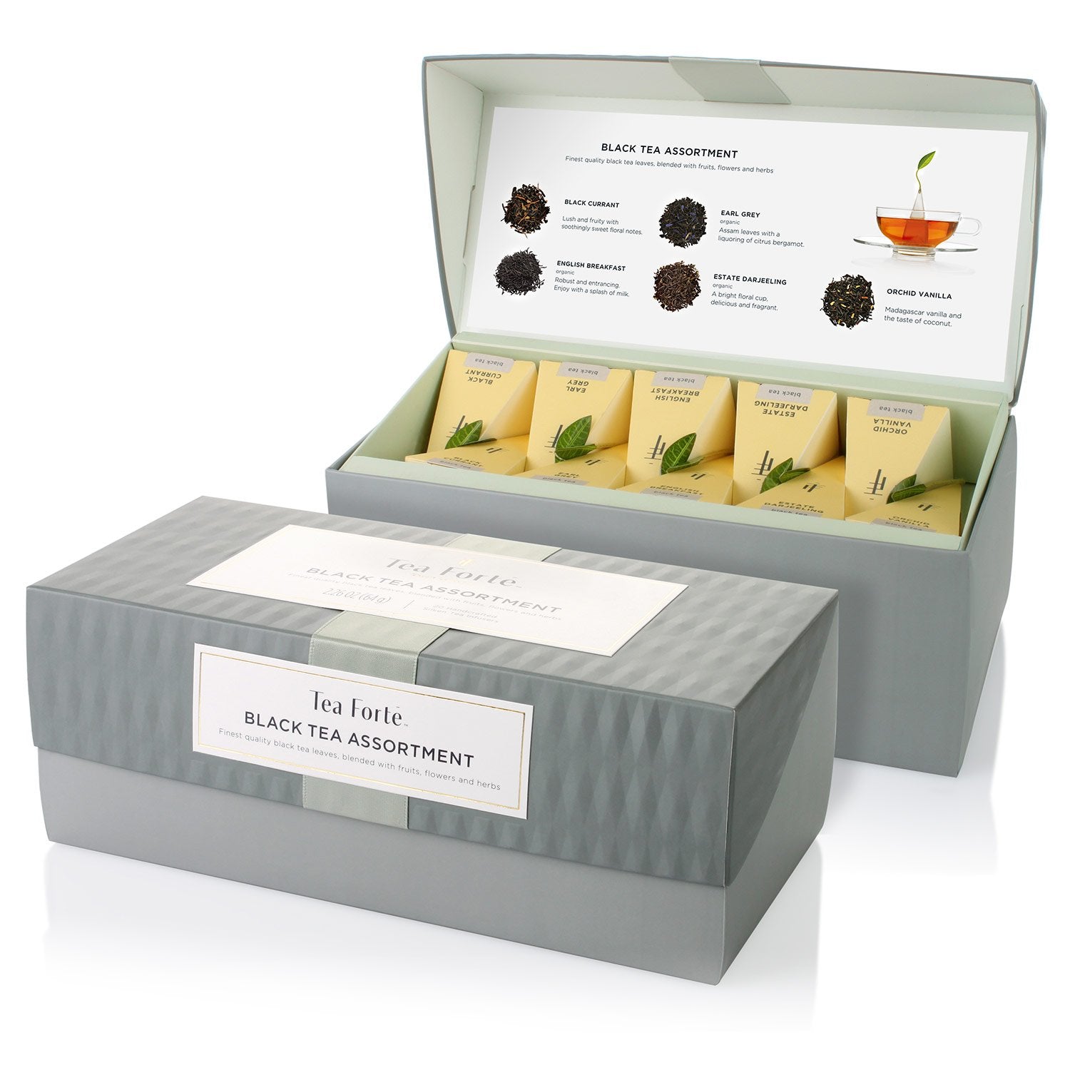 Tea Forte front packaging shows elegant gift-ready box and variety