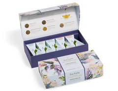 Tea Forte presentation box front view showing elegant packaging and variety benefit