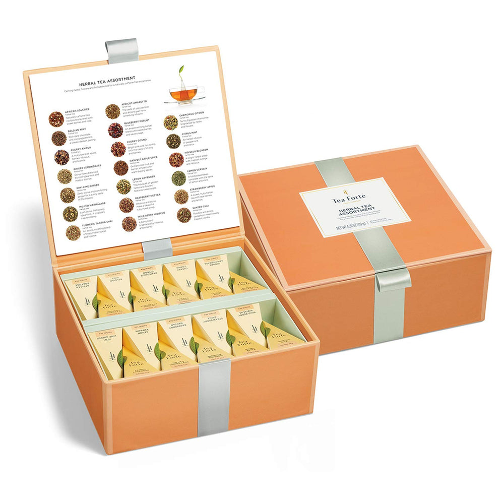 Tea Forte presentation chest front view showing premium gift packaging and assortment benefit