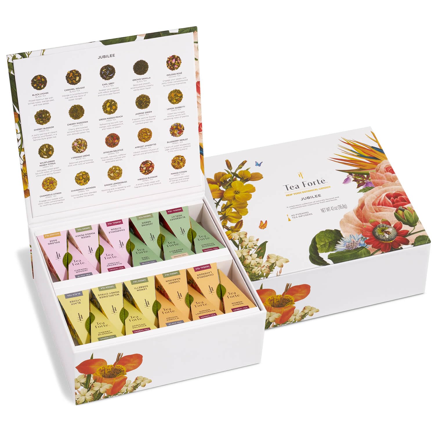 Tea Forté front packaging chest showcasing elegant botanical artwork and gift appeal