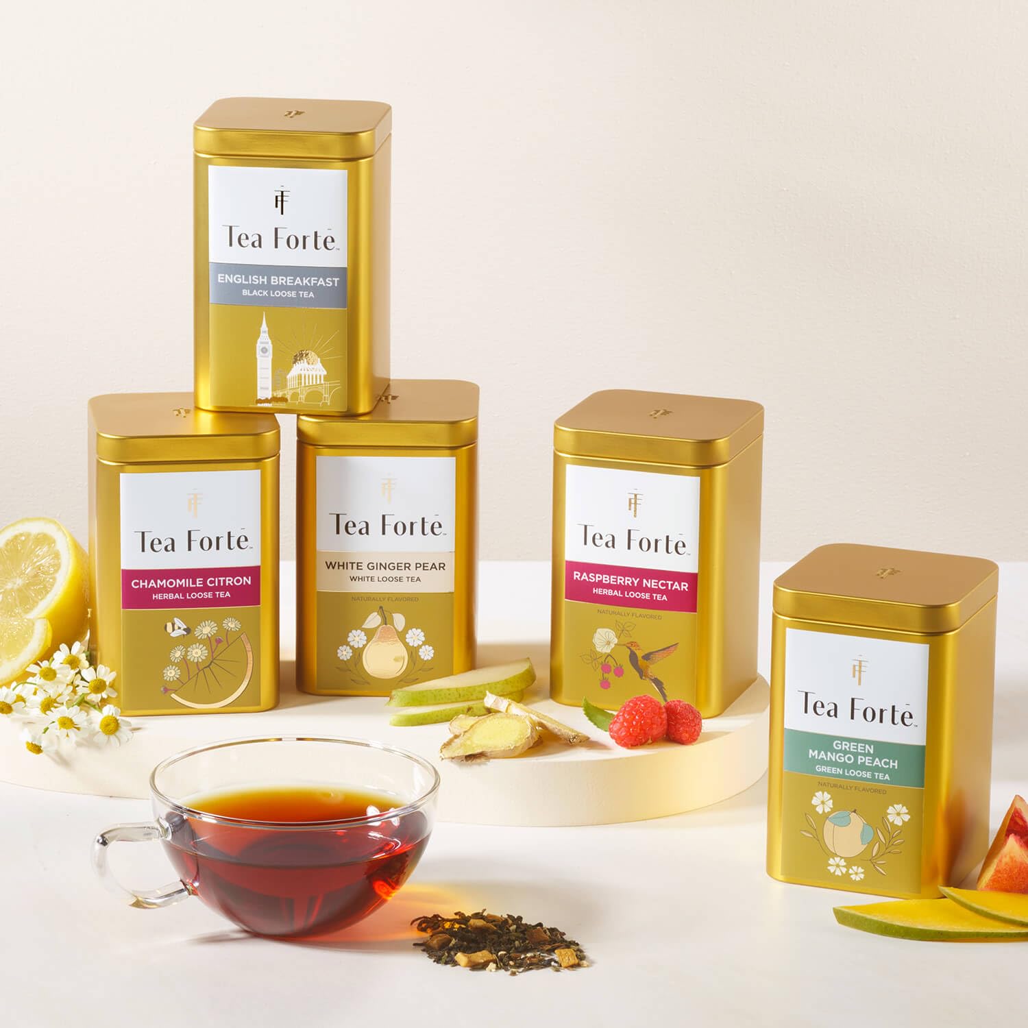 Tea Forte lifestyle breakfast setting with canister to illustrate morning pairing
