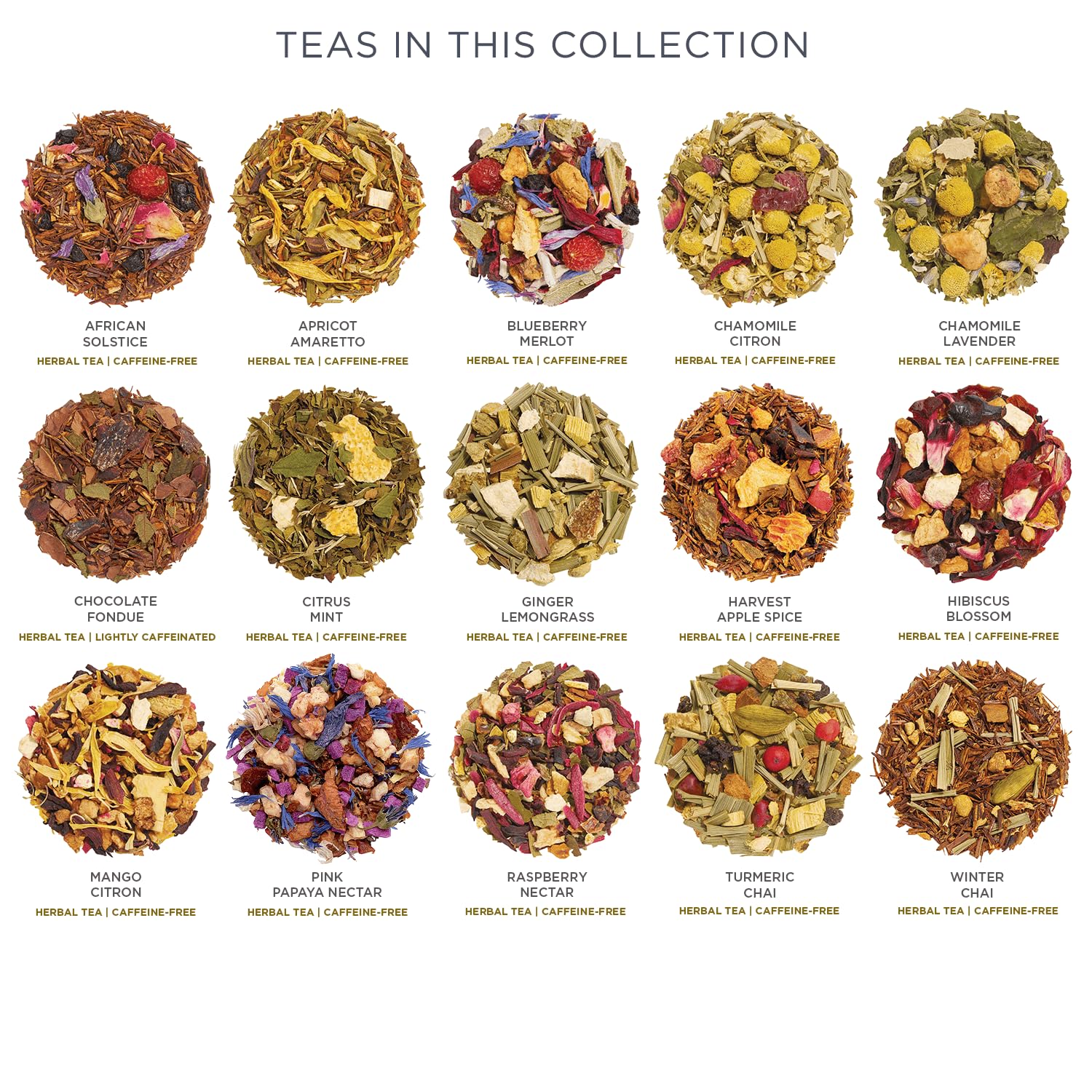 Tea Forte close-up of loose leaves and botanicals highlighting quality and aroma