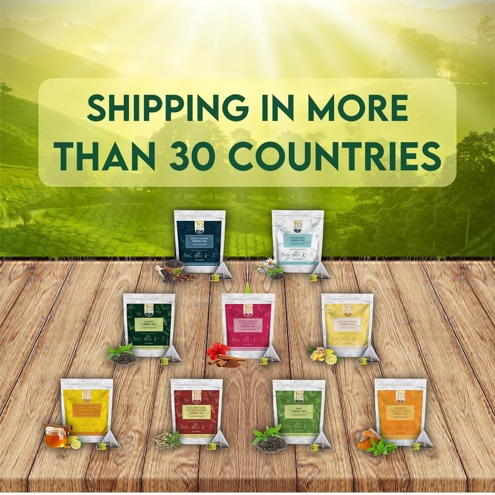 Tea Leaf & Co. pyramid bag next to ruler showing size and serving convenience