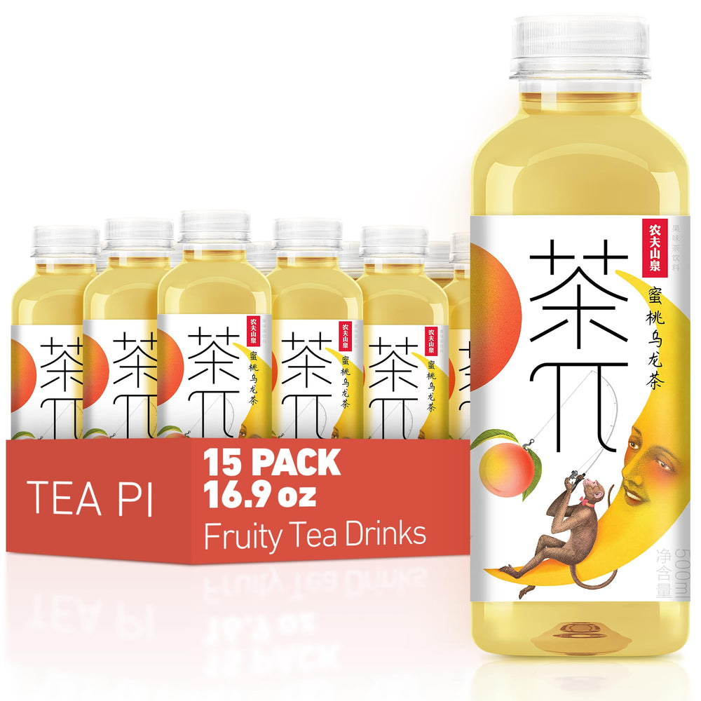 茶π bottle front packaging shows peach oolong branding and hydration benefit