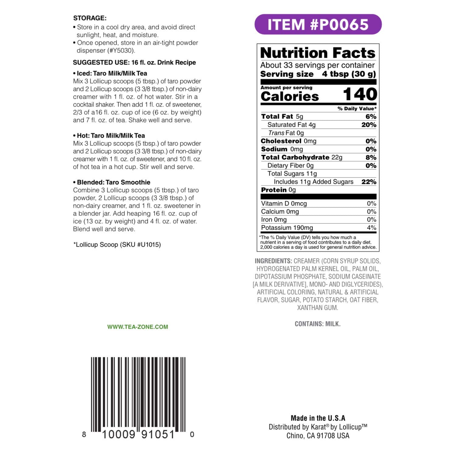 TEA ZONE product label close-up showing Made in USA quality assurance