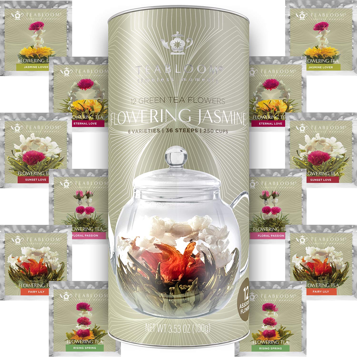 Teabloom front packaging showing 12-pack and branding for easy gifting