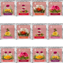 Teabloom heart-shaped bloom unfurled in glass, visual tea show and aromatic benefit