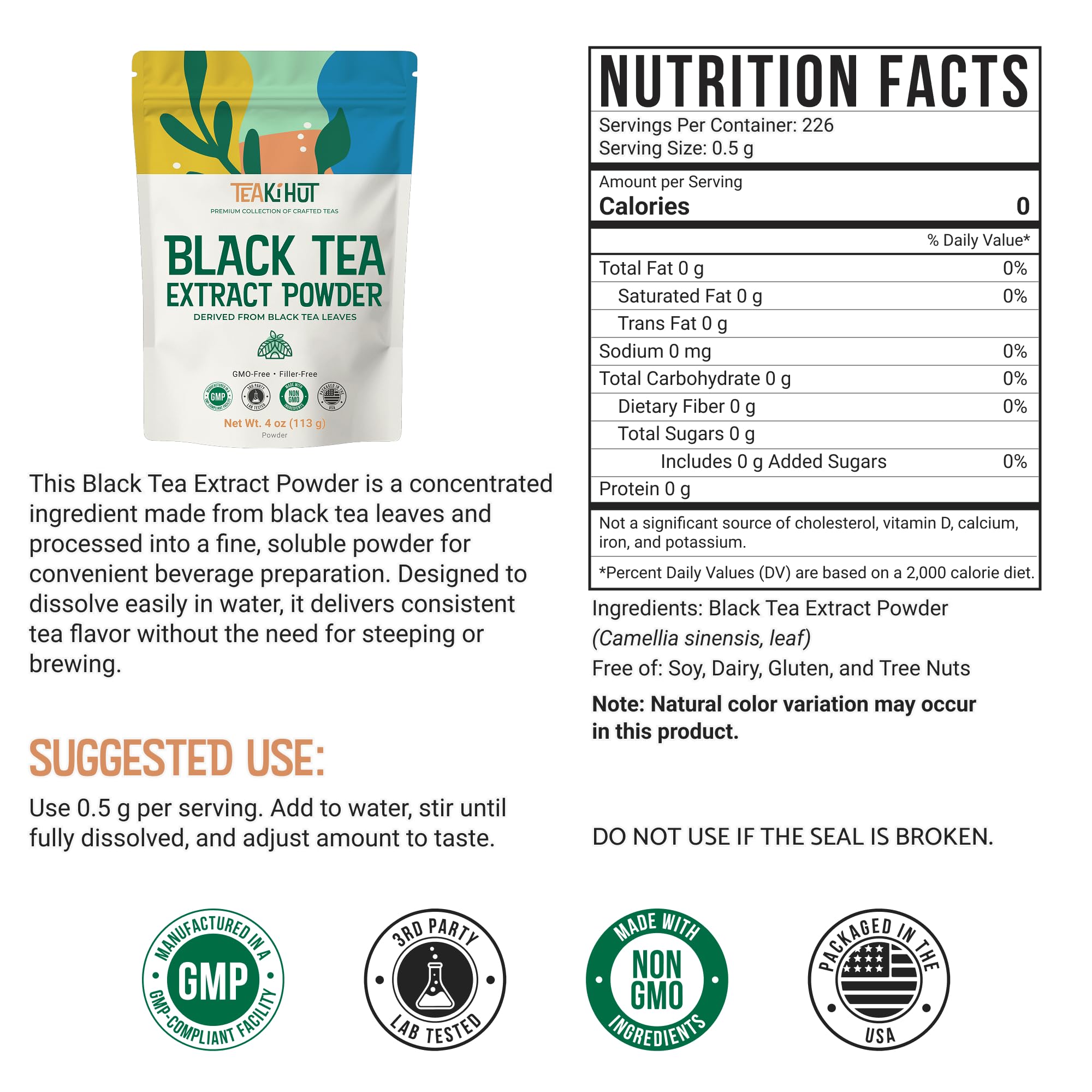 TEAki Hut fine black tea extract powder texture close-up