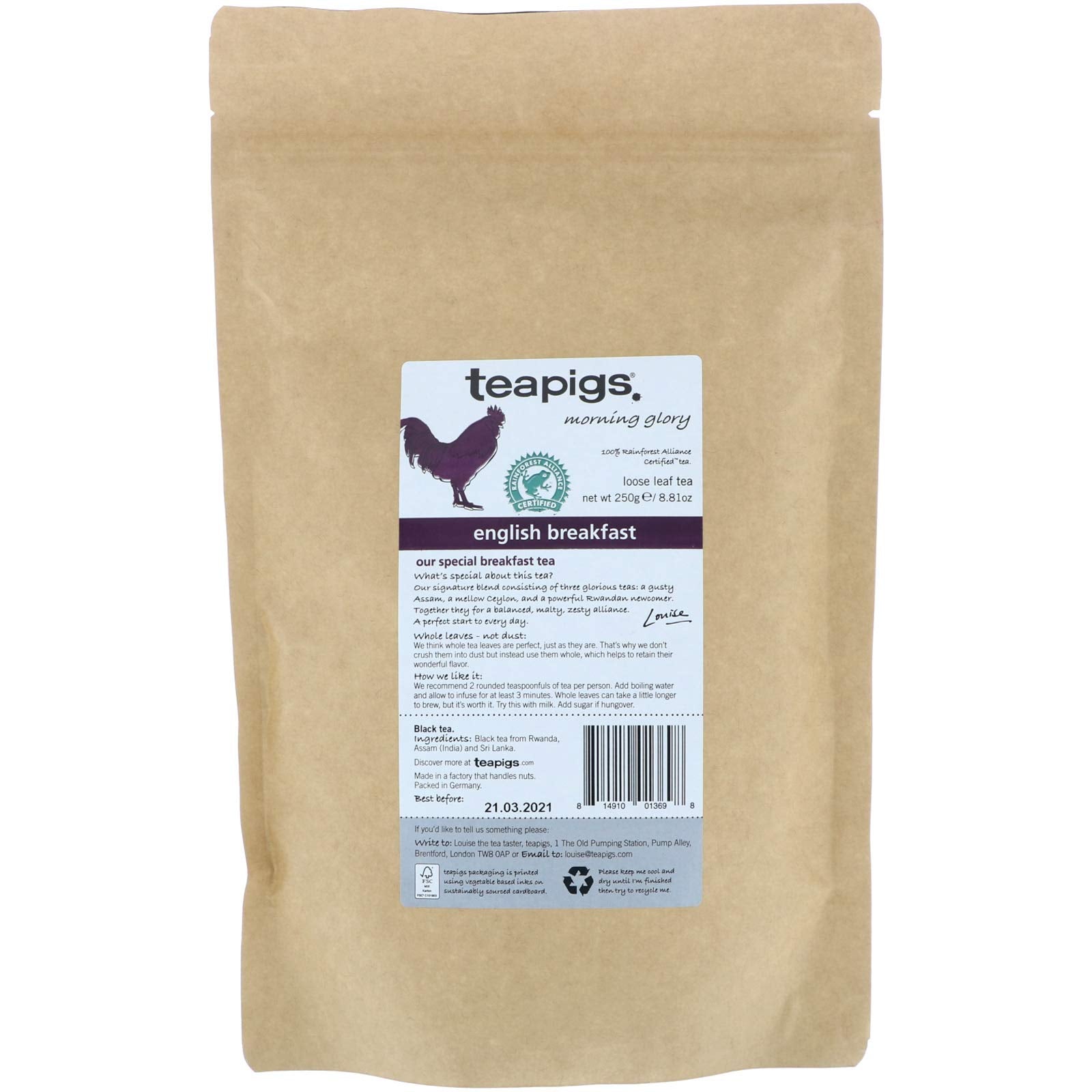 teapigs front packaging showing whole-leaf blend and bold taste