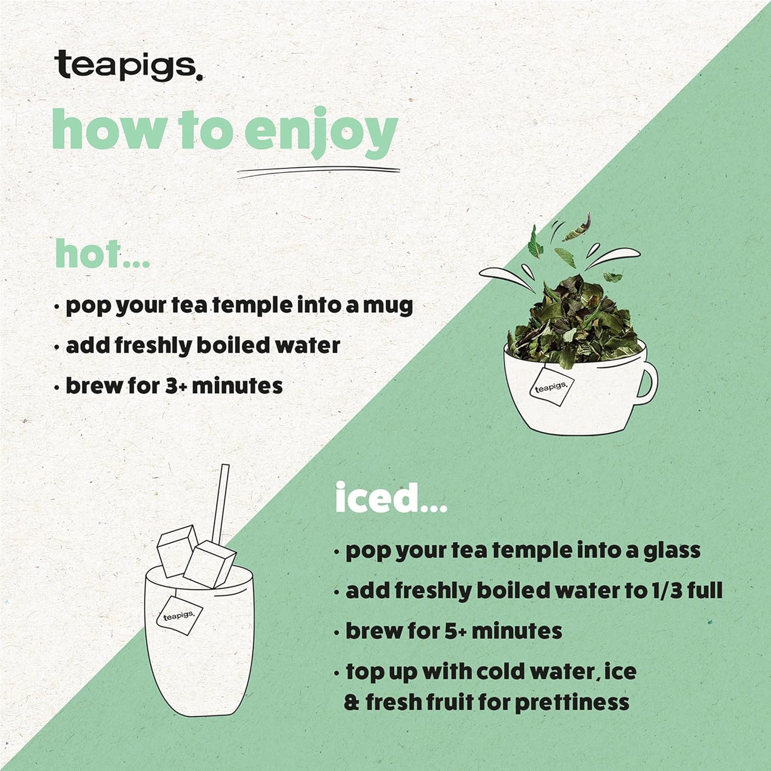 teapigs iced mint tea in pitcher served over ice for cooling refreshment