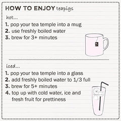 teapigs pack beside loose temples showing scale and convenient 50-count supply