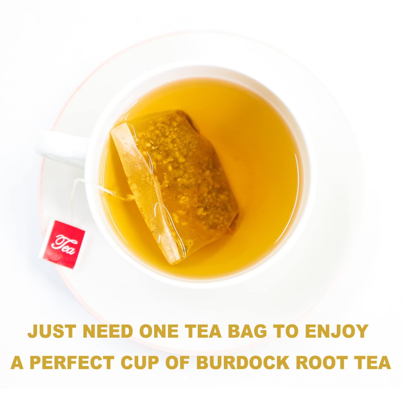 TEARELAE brewed burdock root tea steaming in a cup, comforting hot beverage