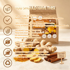 TeaTrail loose blend of turmeric, ginger and cinnamon showing natural ingredients