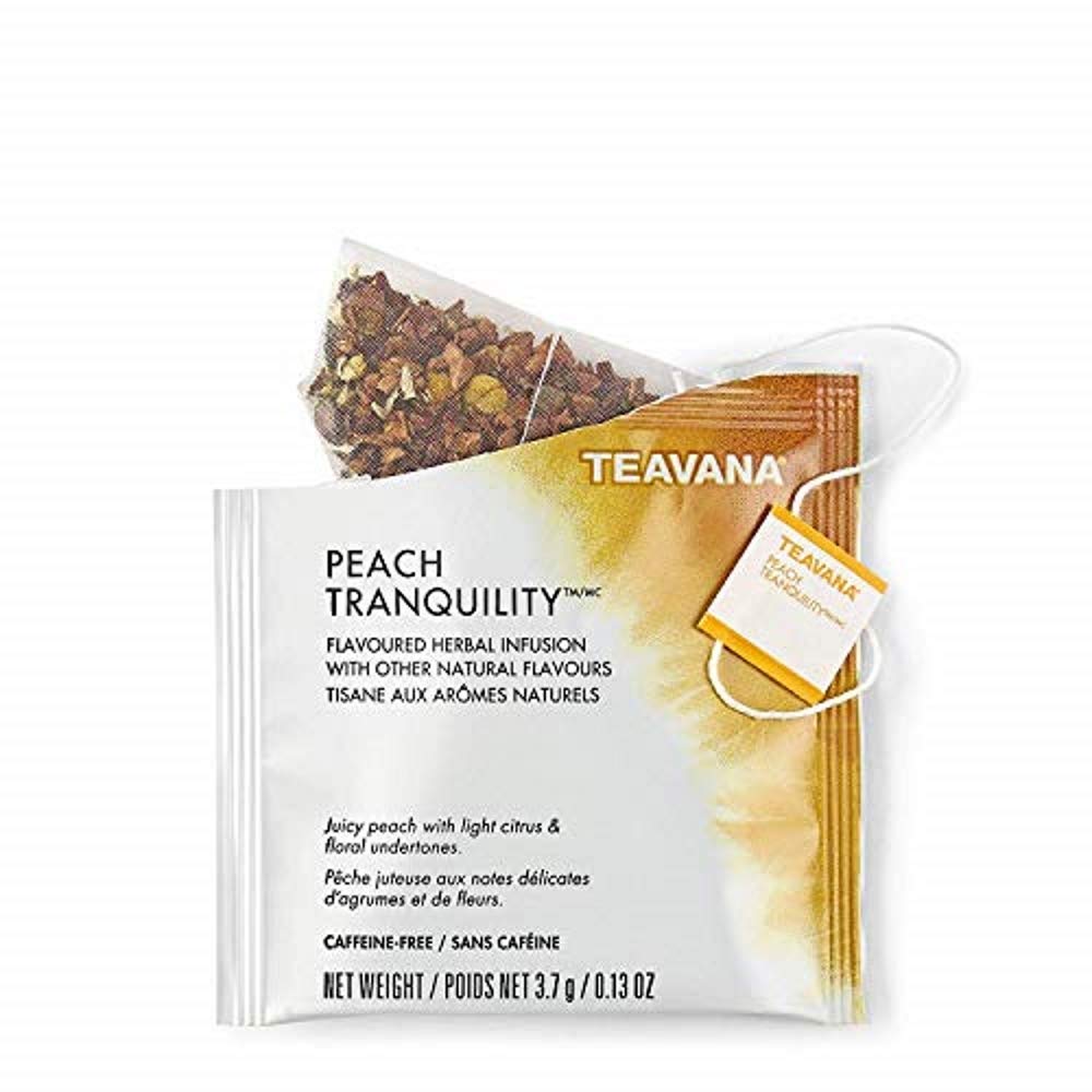 Teavana front box showing 24 sachets and peach imagery for easy storage