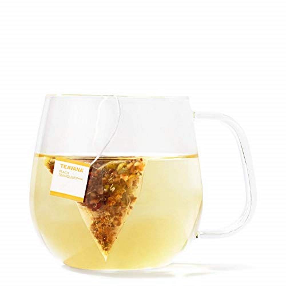 Teavana pyramid sachet close-up displaying whole-leaf infusion and clear brewing