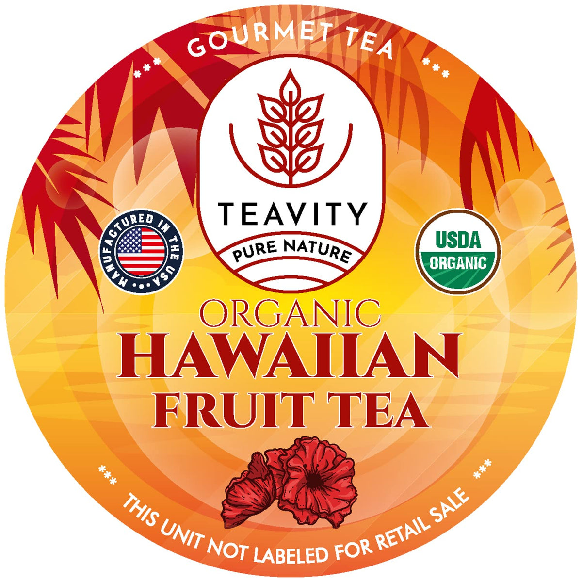 Teavity front packaging showing 12 pods and bright hibiscus artwork for shelf appeal