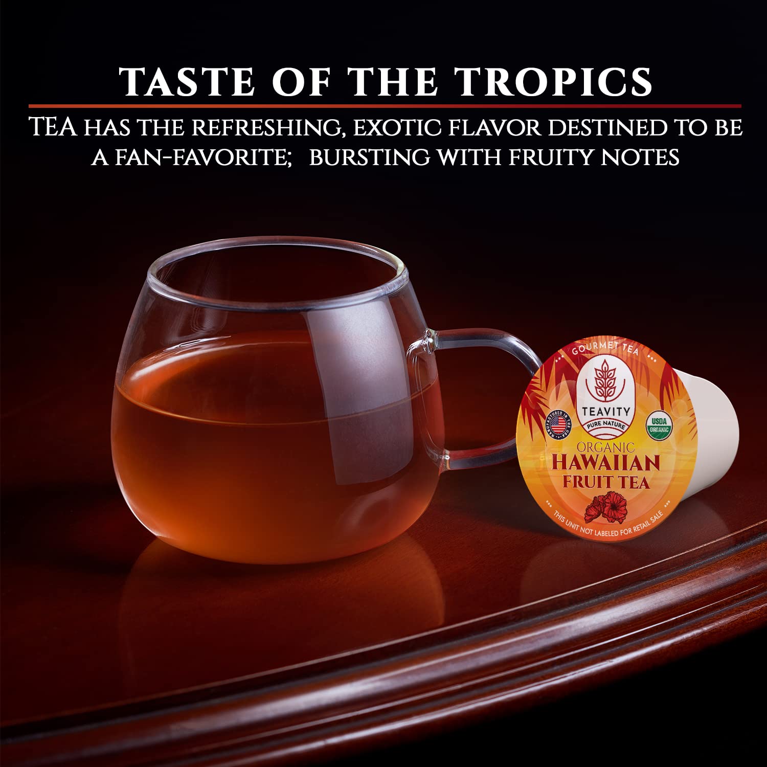 Chilled pitcher of Teavity iced hibiscus tea on ice ideal for hot days
