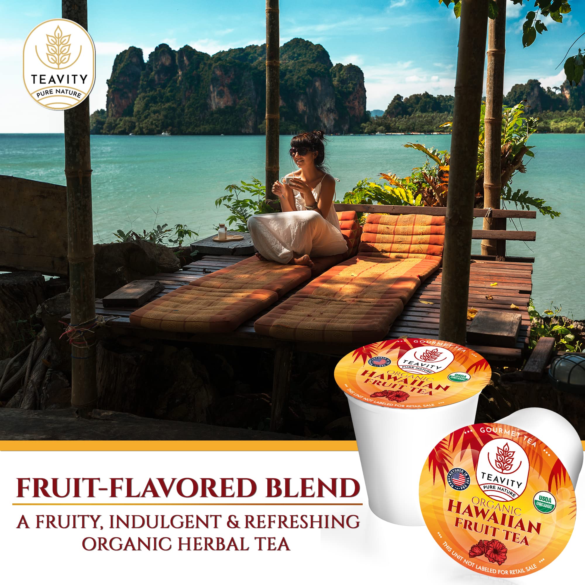 Assorted organic ingredients used by Teavity showing hibiscus and dried fruit pieces