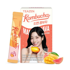 TEAZEN front packaging showing mango guava flavor and 10 packets for easy travel