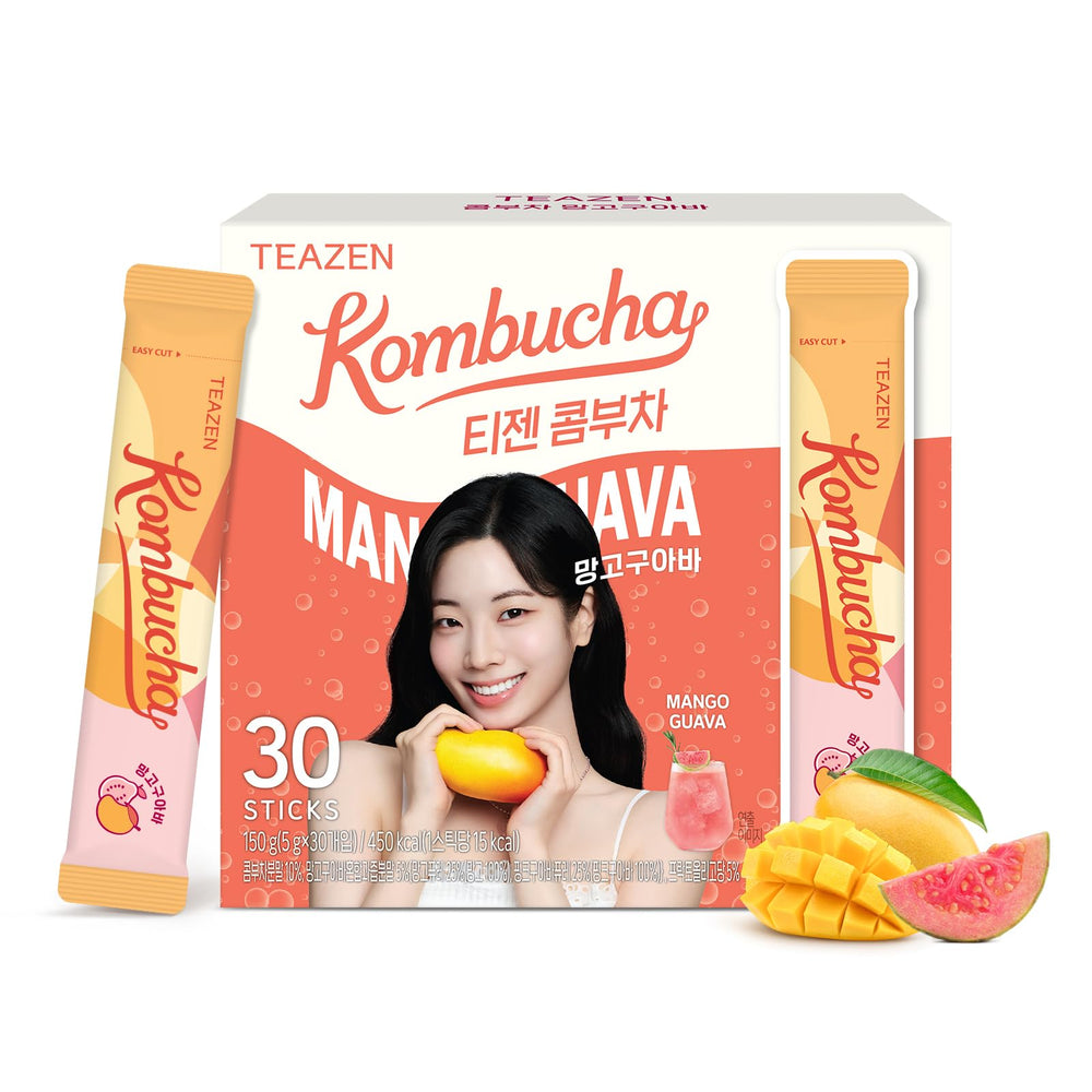 TEAZEN front packaging showing mango guava flavor and 30 sticks for convenient hydration