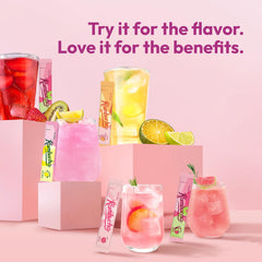 TEAZEN single packet mixing in glass showing instant fizz and refreshment