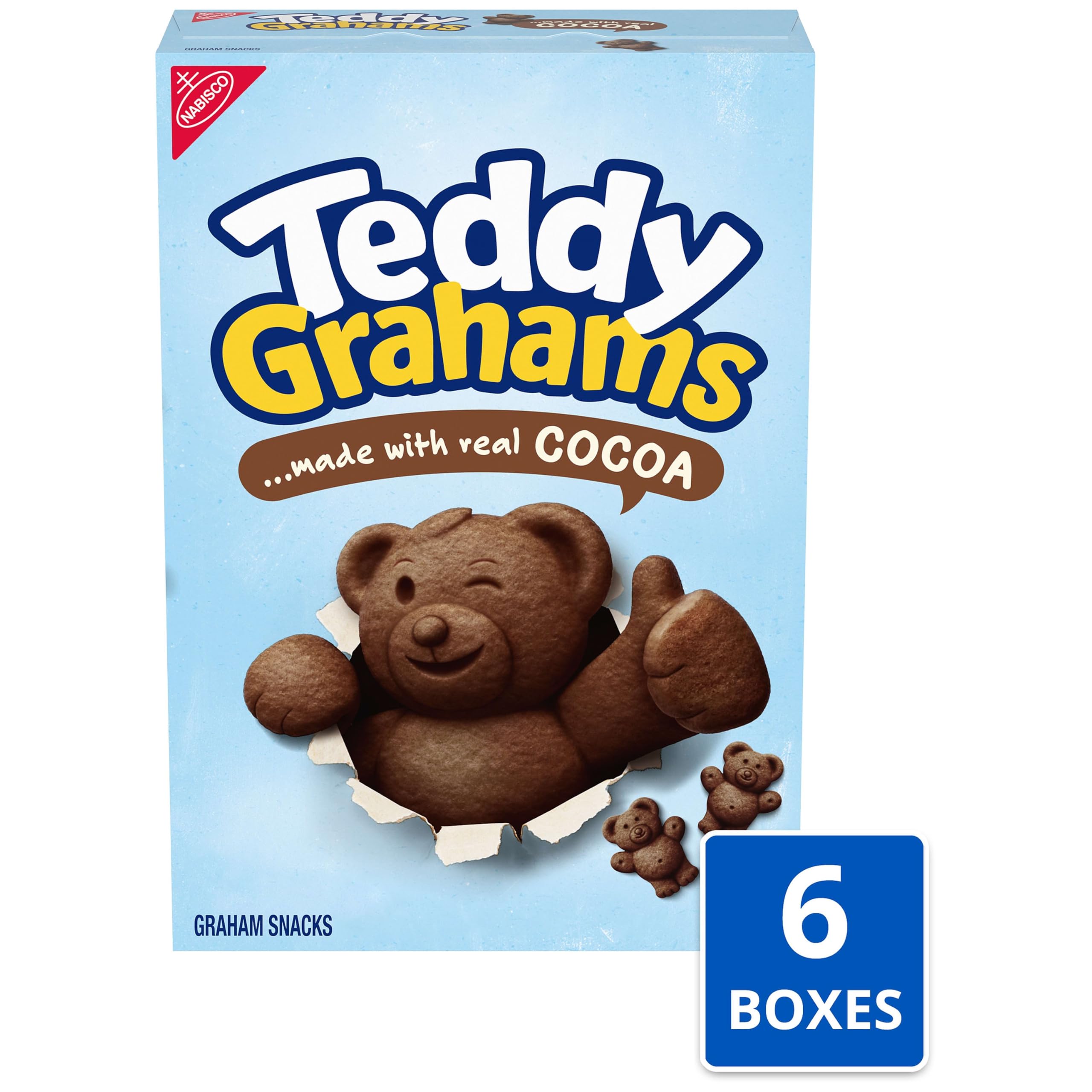 Teddy Grahams open box with cookies spilling, illustrating easy access and portioning