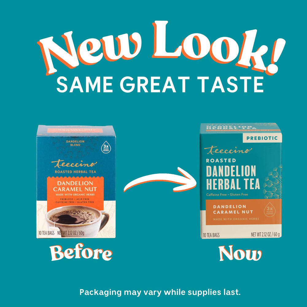 Teeccino brewed cup poured steaming for comforting caffeine-free flavor