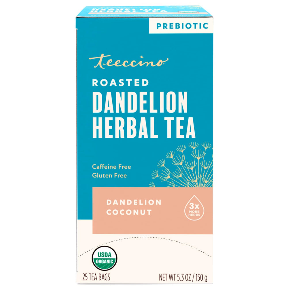 Teeccino front packaging showing product name and benefits for easy shelf recognition