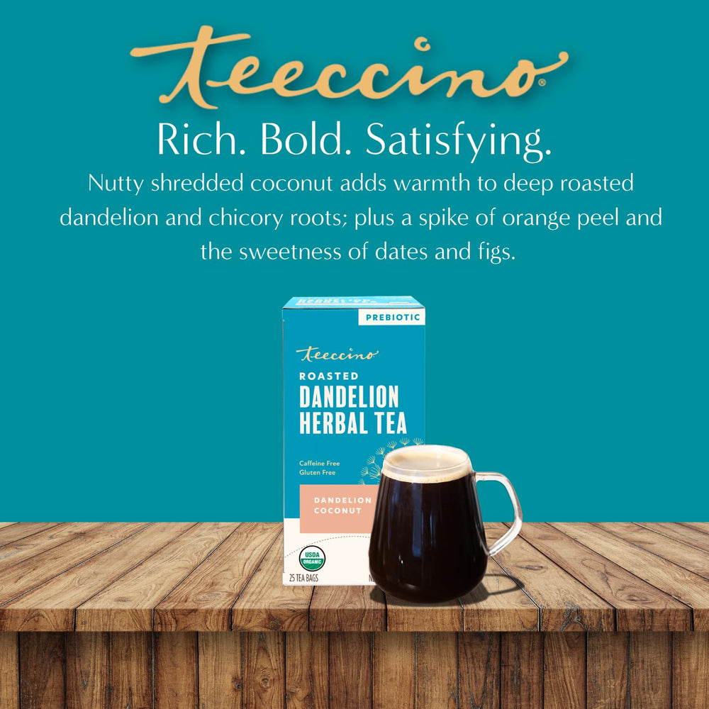 Creamy Teeccino latte with frothed milk showing how it froths for coffee-style drinks