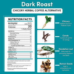 Steaming brewed cup of Teeccino Dandelion Dark Roast showcasing dark roast appearance and comforting warmth