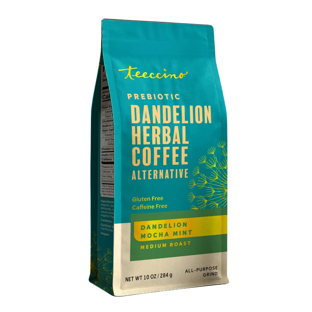 Teeccino front packaging showing product and benefits