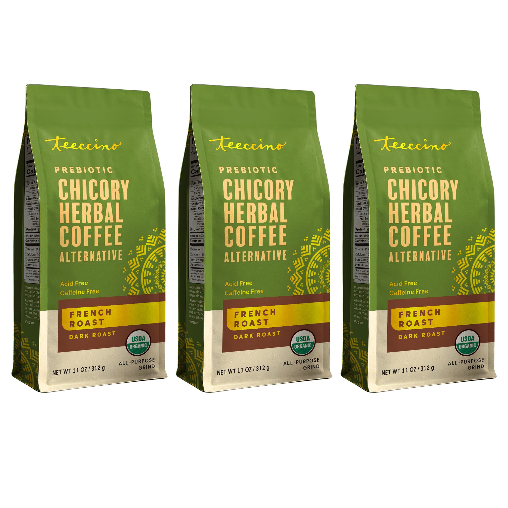 Teeccino front packaging showing product name and benefits