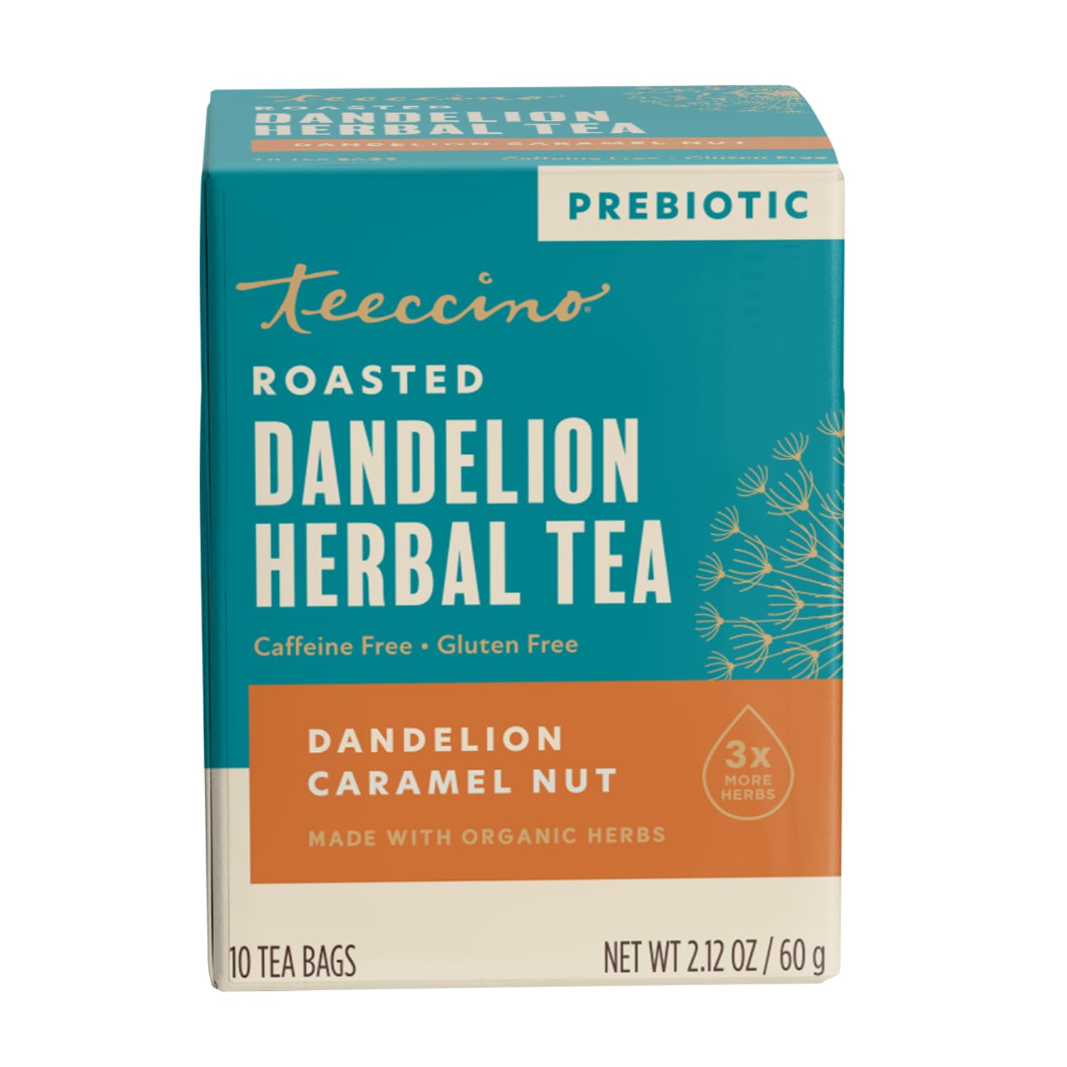 Teeccino front pack showing product and benefits