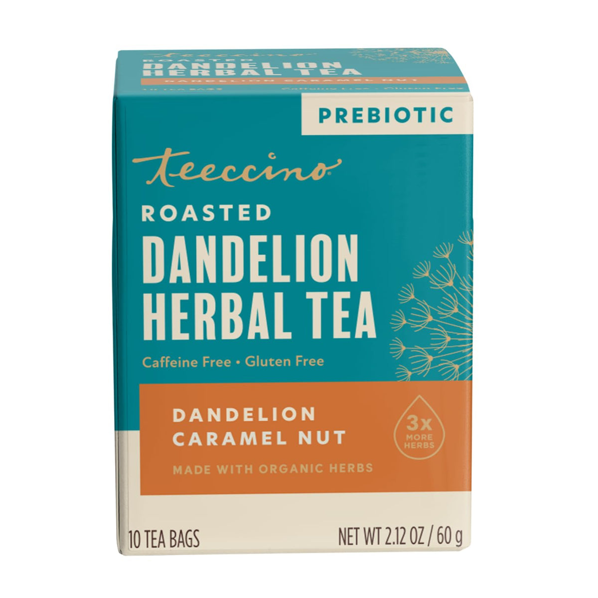 Teeccino front pack showing product and benefits