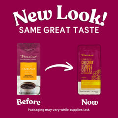 Teeccino grounds brewing in a French press for a full-bodied cup