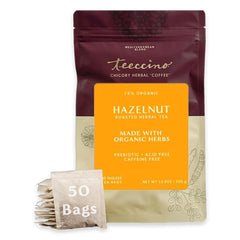 Teeccino front packaging showing product name and benefits