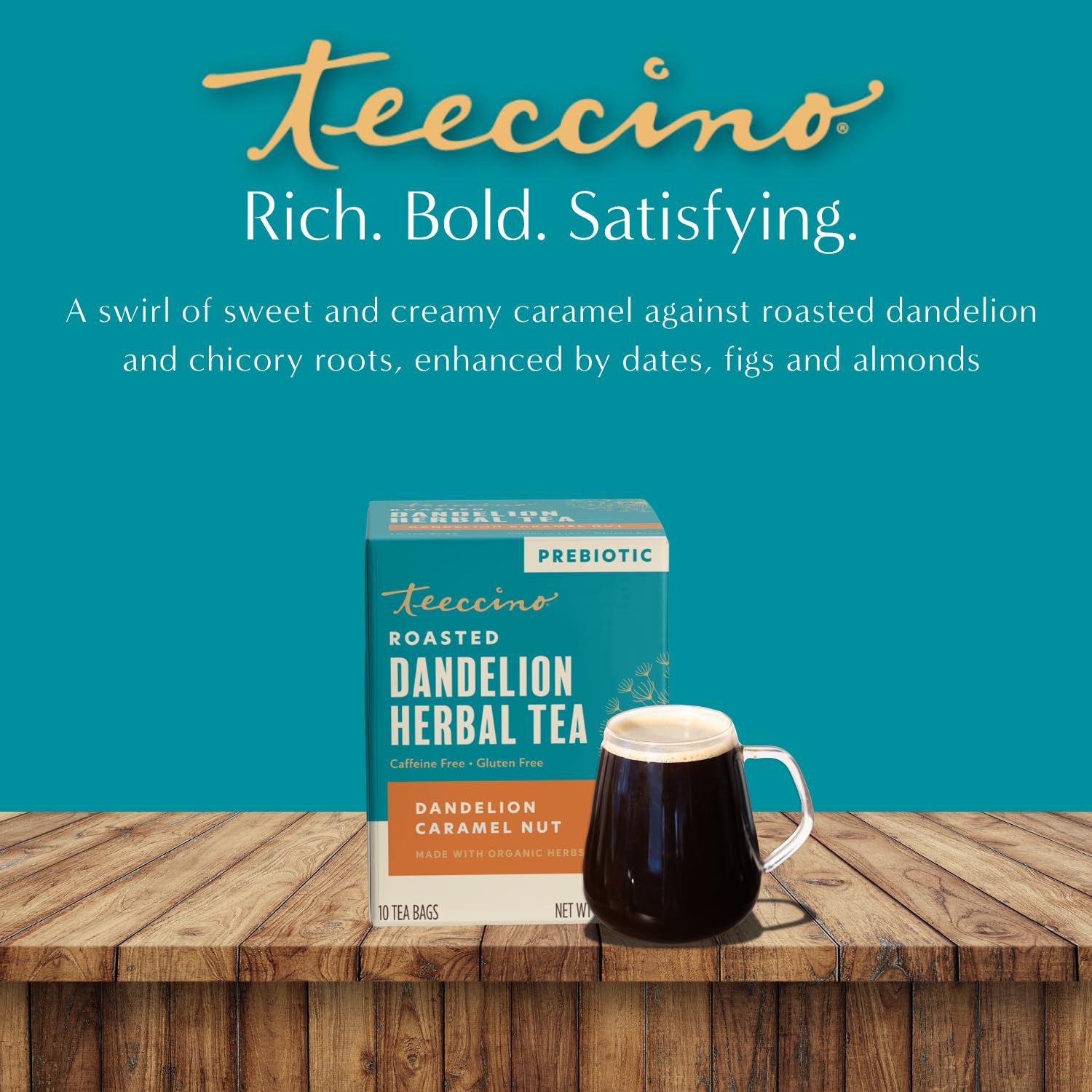 Teeccino iced pitcher with glasses for a refreshing chilled beverage option