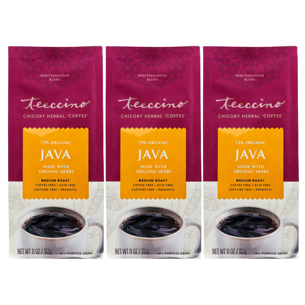 Teeccino front packaging showing 11 oz can and brand for easy identification