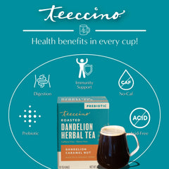 Teeccino latte with frothed milk demonstrating creamy dessert-style drink