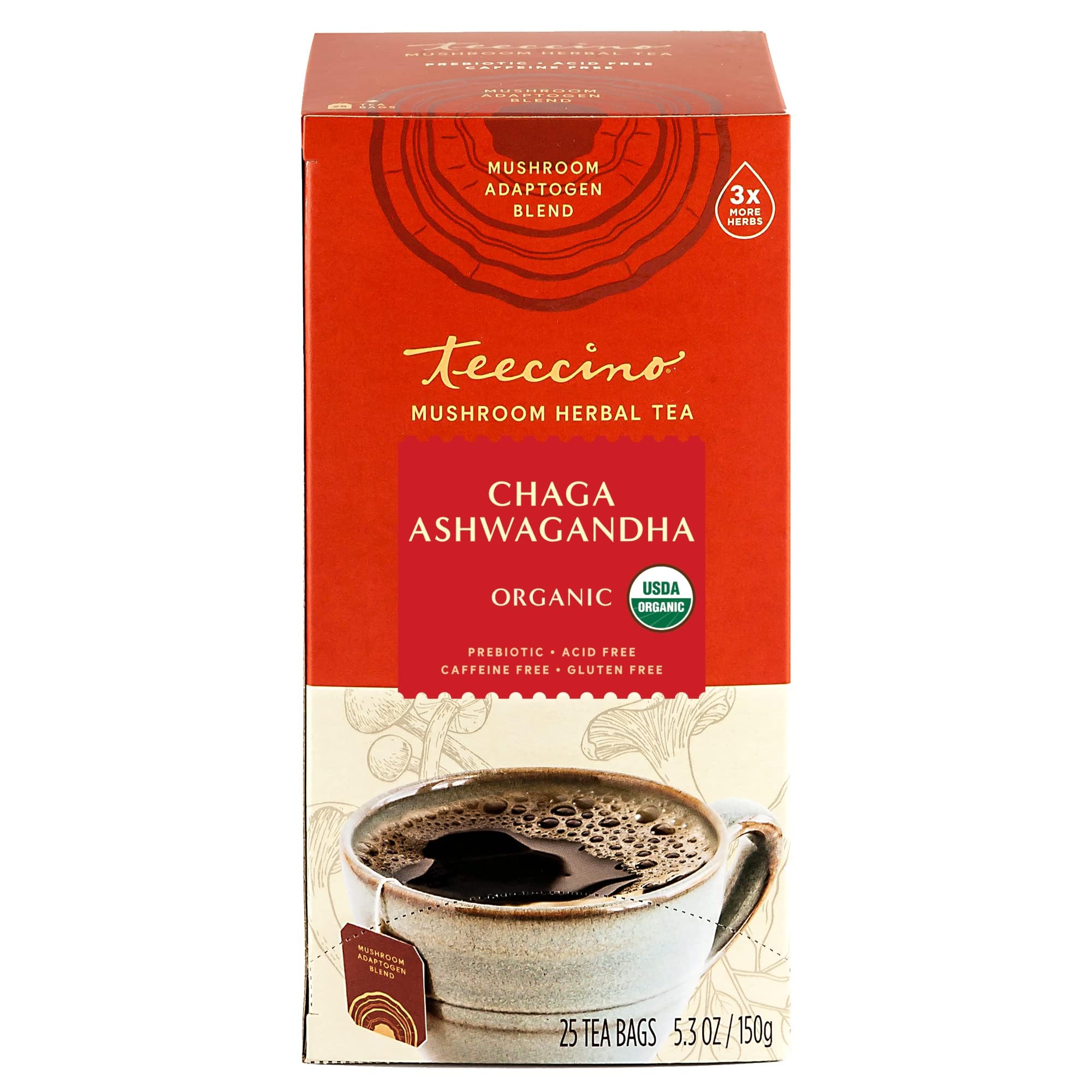 Teeccino cup on kitchen table in breakfast setting suggesting daily ritual enjoyment