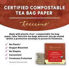 Close-up of Teeccino blend texture showing chaga and powdered herbs for rich flavor