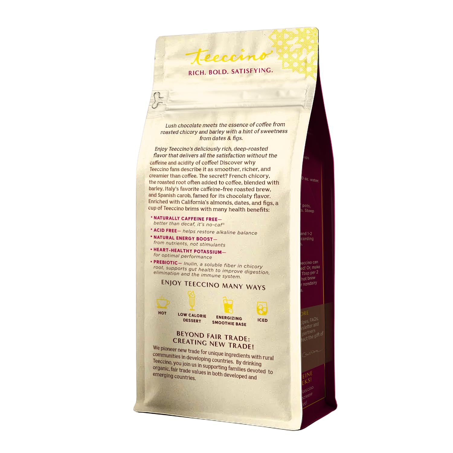 Teeccino nutrition label close-up showing prebiotic inulin amount