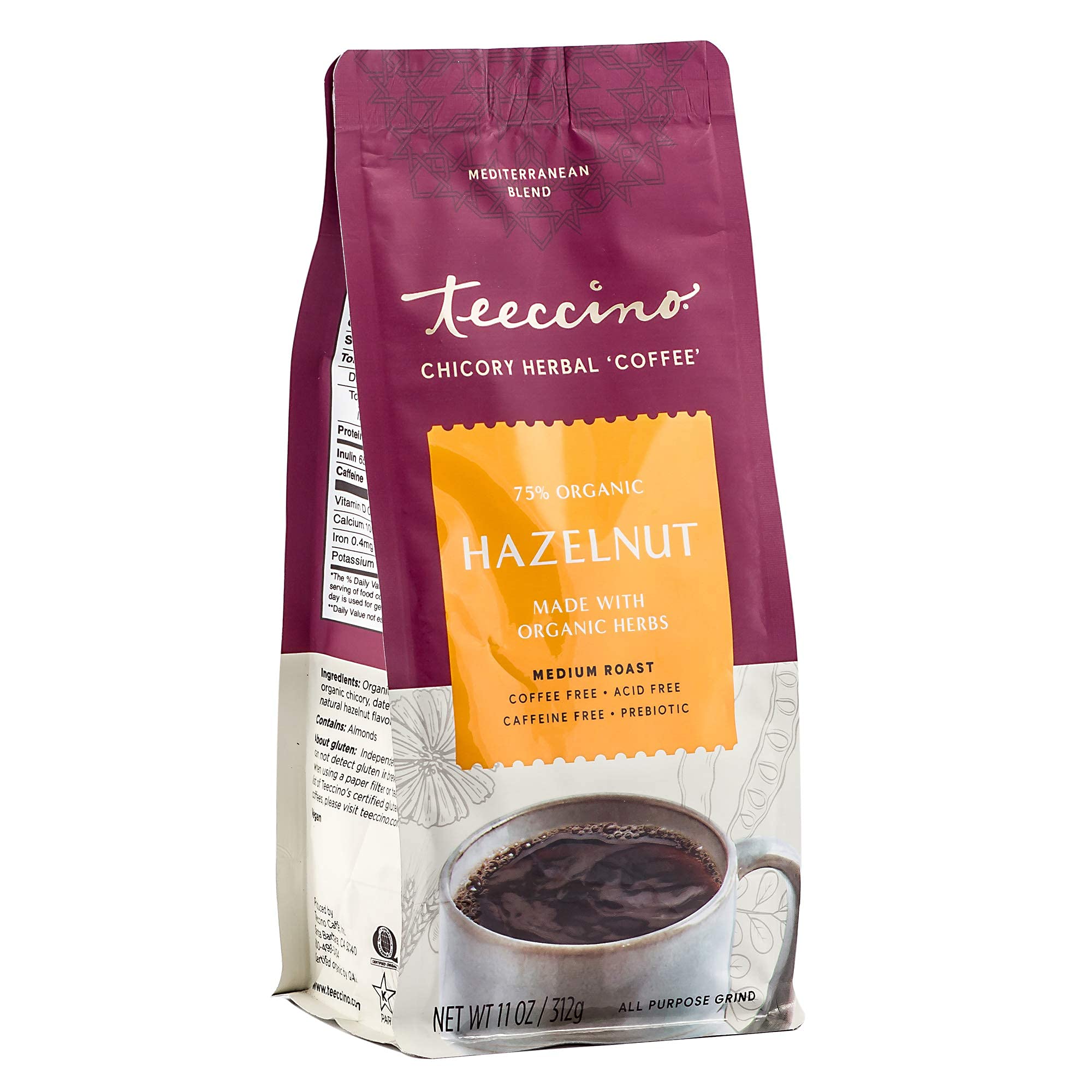 Teeccino ground herbal coffee texture close-up showing rich roast and smoothness