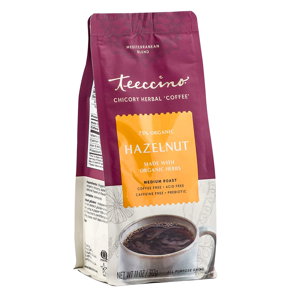 Teeccino ground herbal coffee texture close-up showing rich roast and smoothness