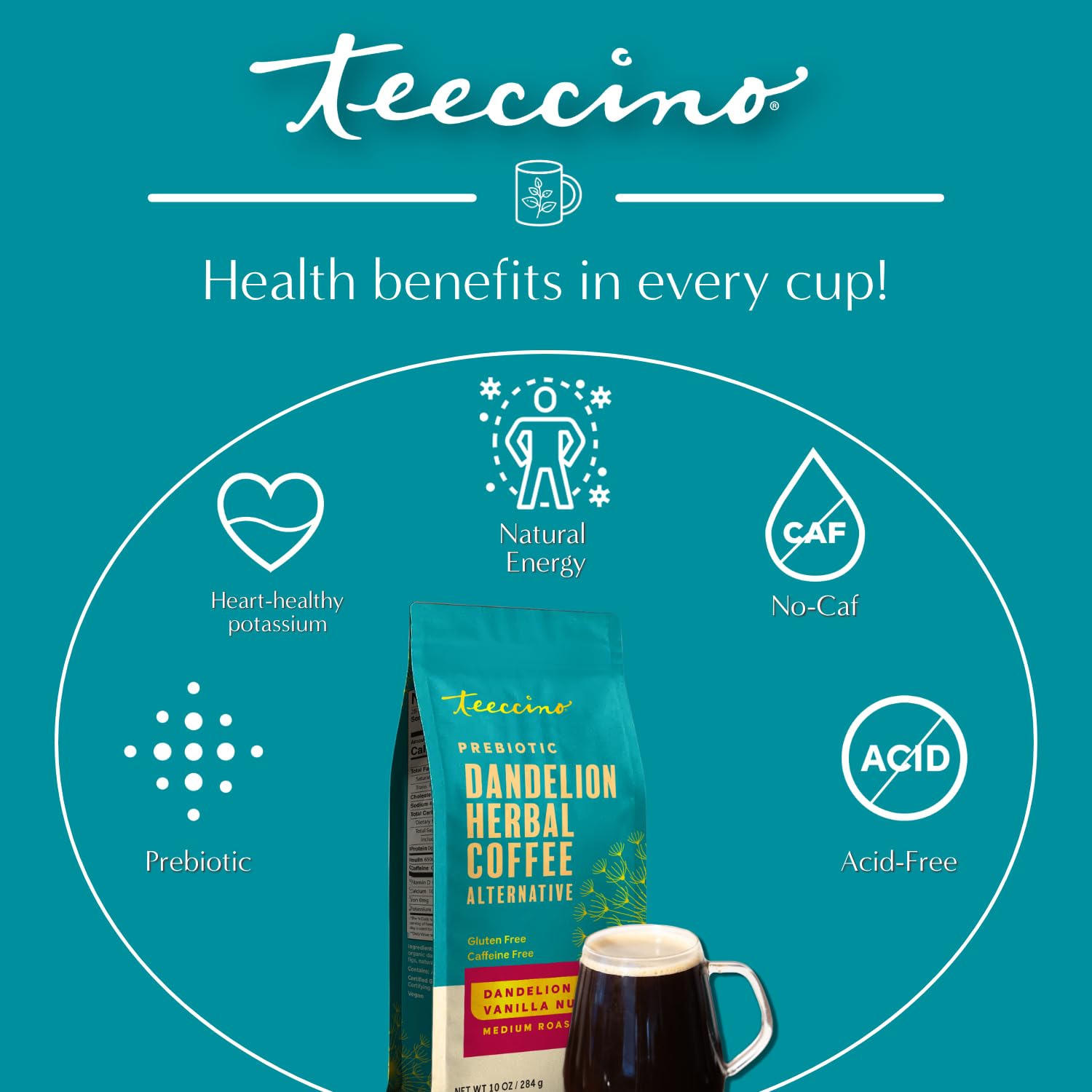 Teeccino scoop with grounds showing recommended measure and easy portioning