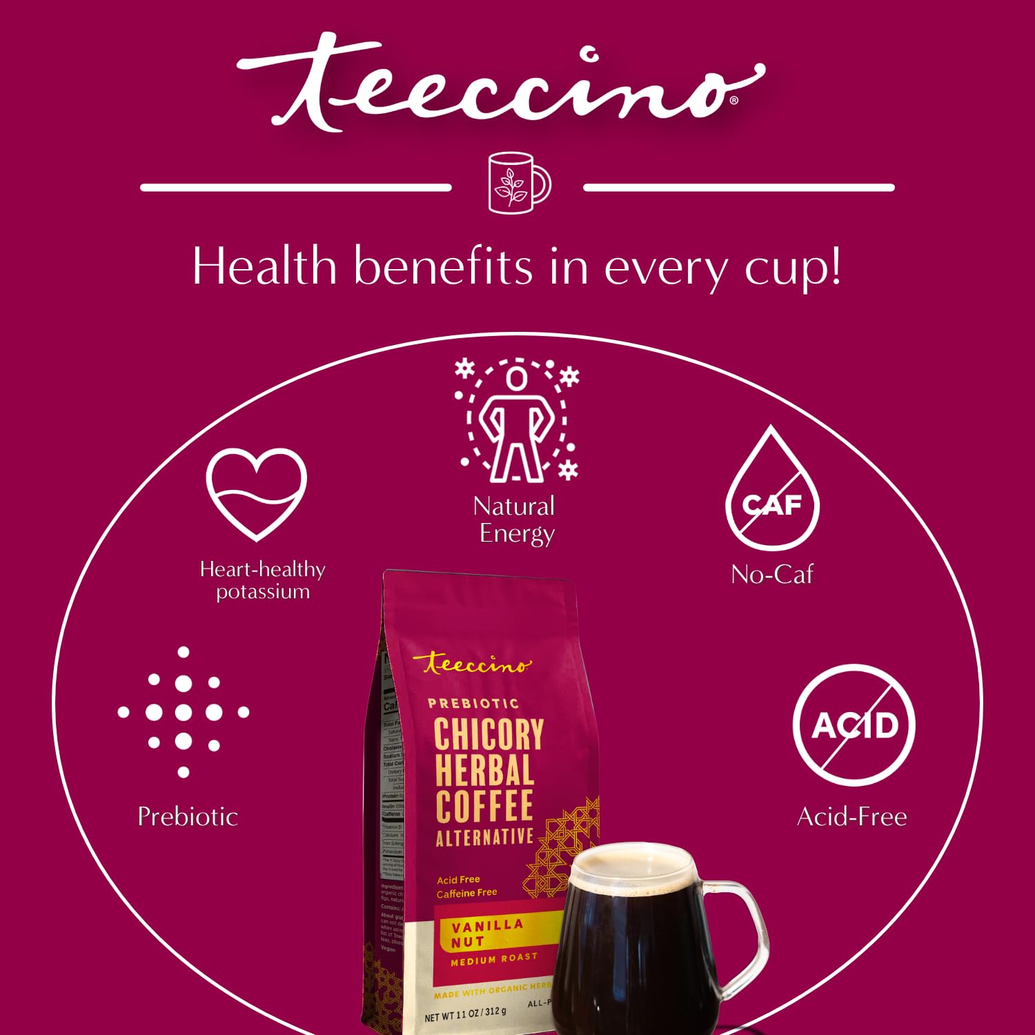 Teeccino chicory root close-up highlighting natural inulin prebiotic