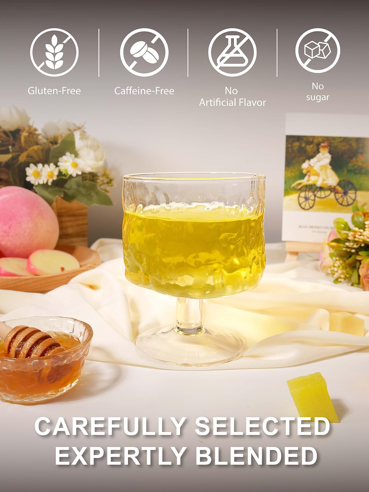 TeeLux brewed cup steaming hot showcasing smooth flavor and fragrant mango-peach notes