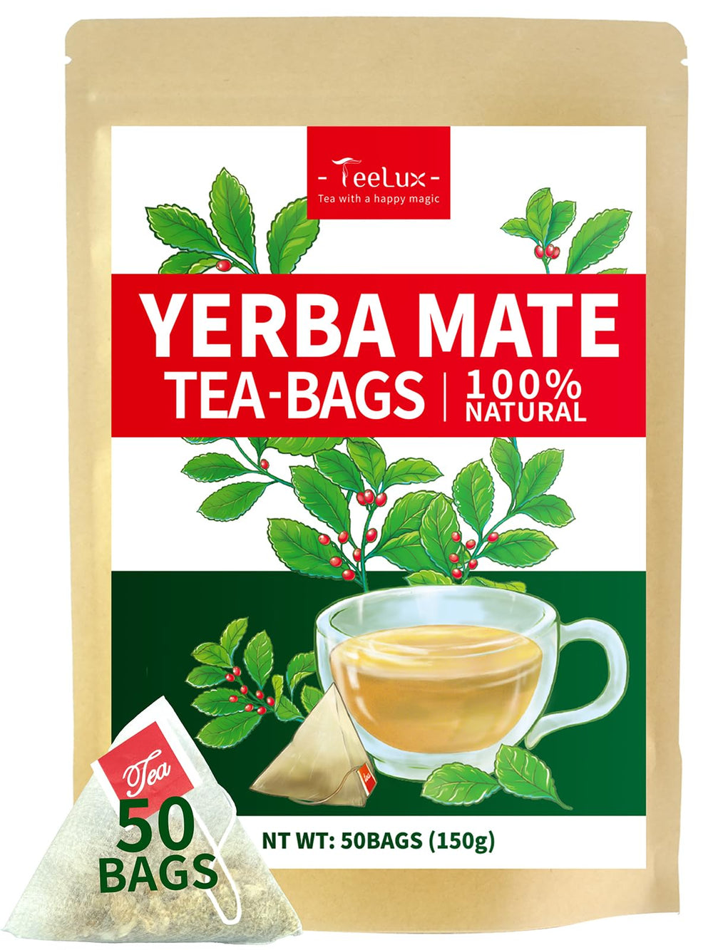 TeeLux front packaging showing 50-count pouch and product branding benefits